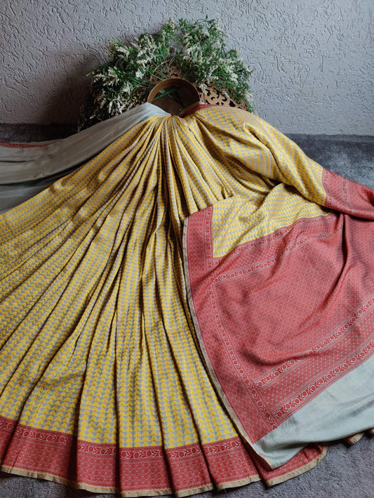 YELLOW SPUN SILK PURE HANDLOOM  BANARASI SAREE