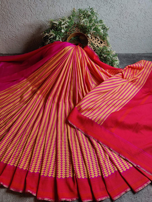 PINK SPUN SILK PURE HANDLOOM  BANARASI SAREE