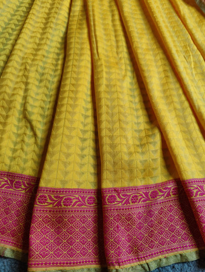 YELLOW SPUN SILK PURE HANDLOOM  BANARASI SAREE