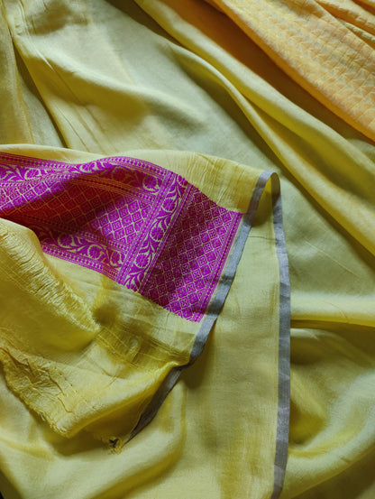 YELLOW SPUN SILK PURE HANDLOOM  BANARASI SAREE