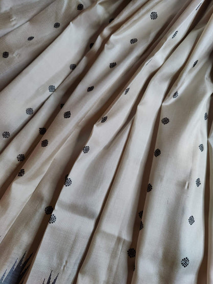 IVORY SILK PURE HANDLOOM NONJARI GADWAL SAREE
