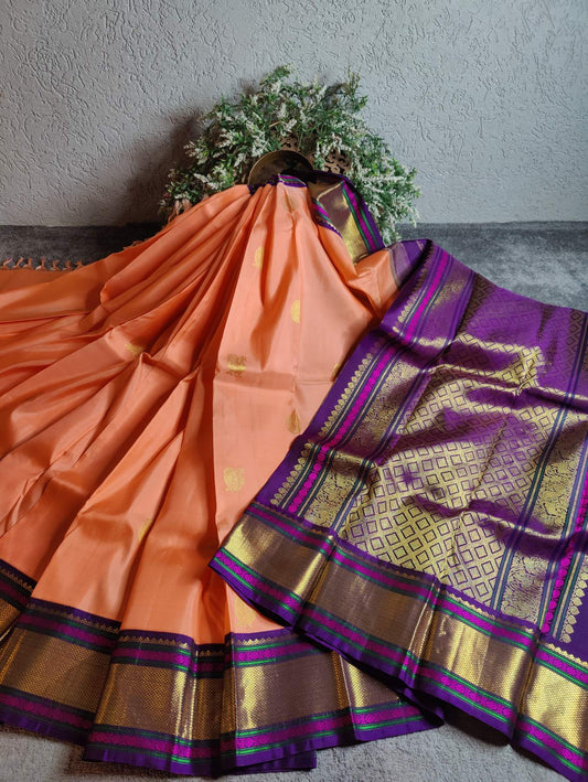 LIGHT CORAL SILK PURE HANDLOOM KANJIVARAM SAREE