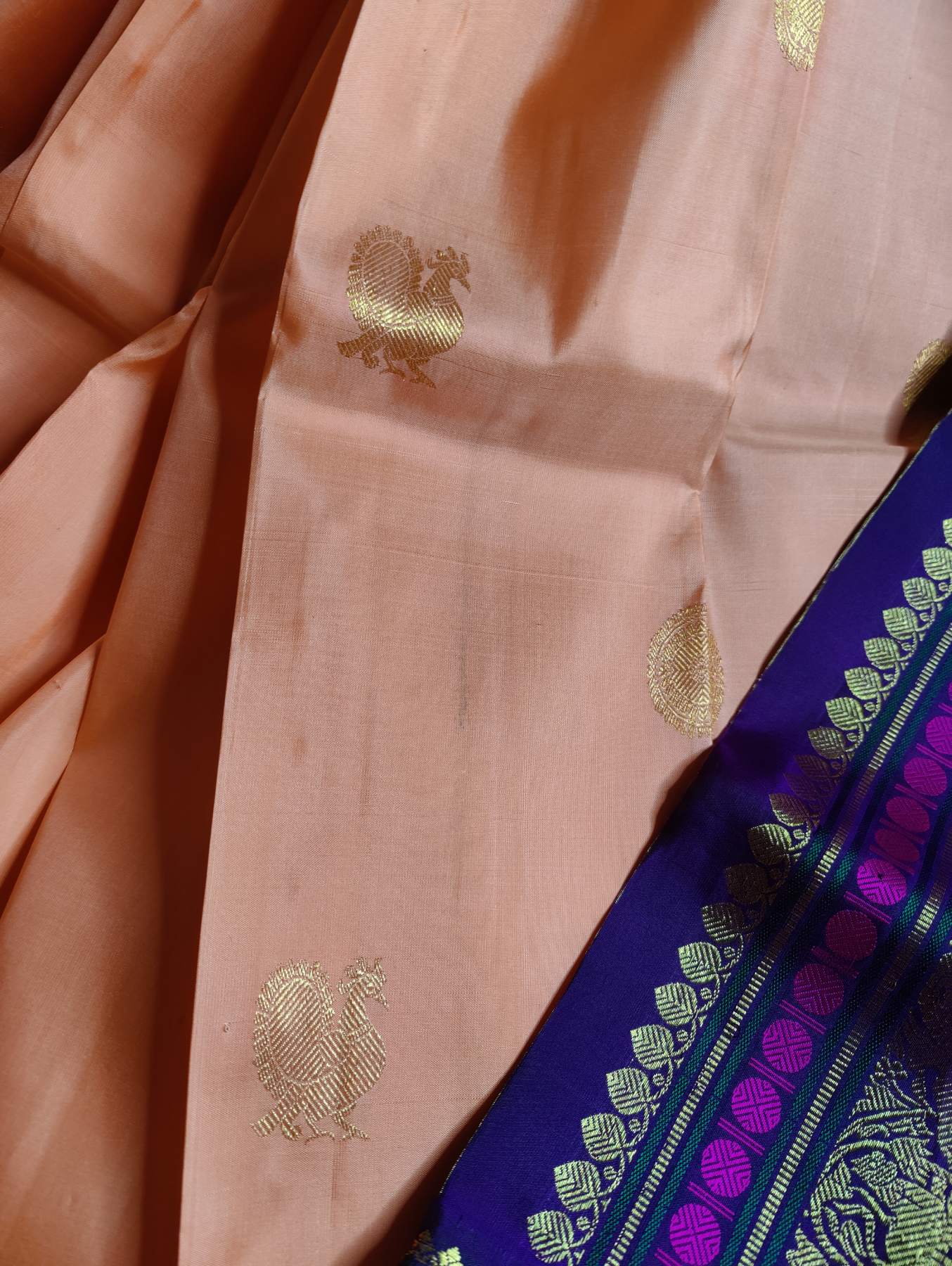 LIGHT CORAL SILK PURE HANDLOOM KANJIVARAM SAREE