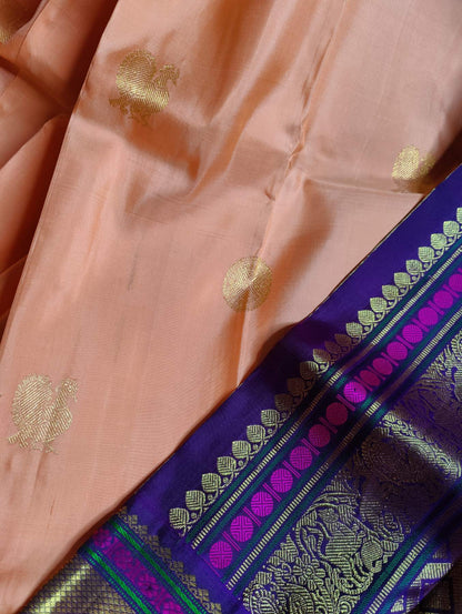 LIGHT CORAL SILK PURE HANDLOOM KANJIVARAM SAREE