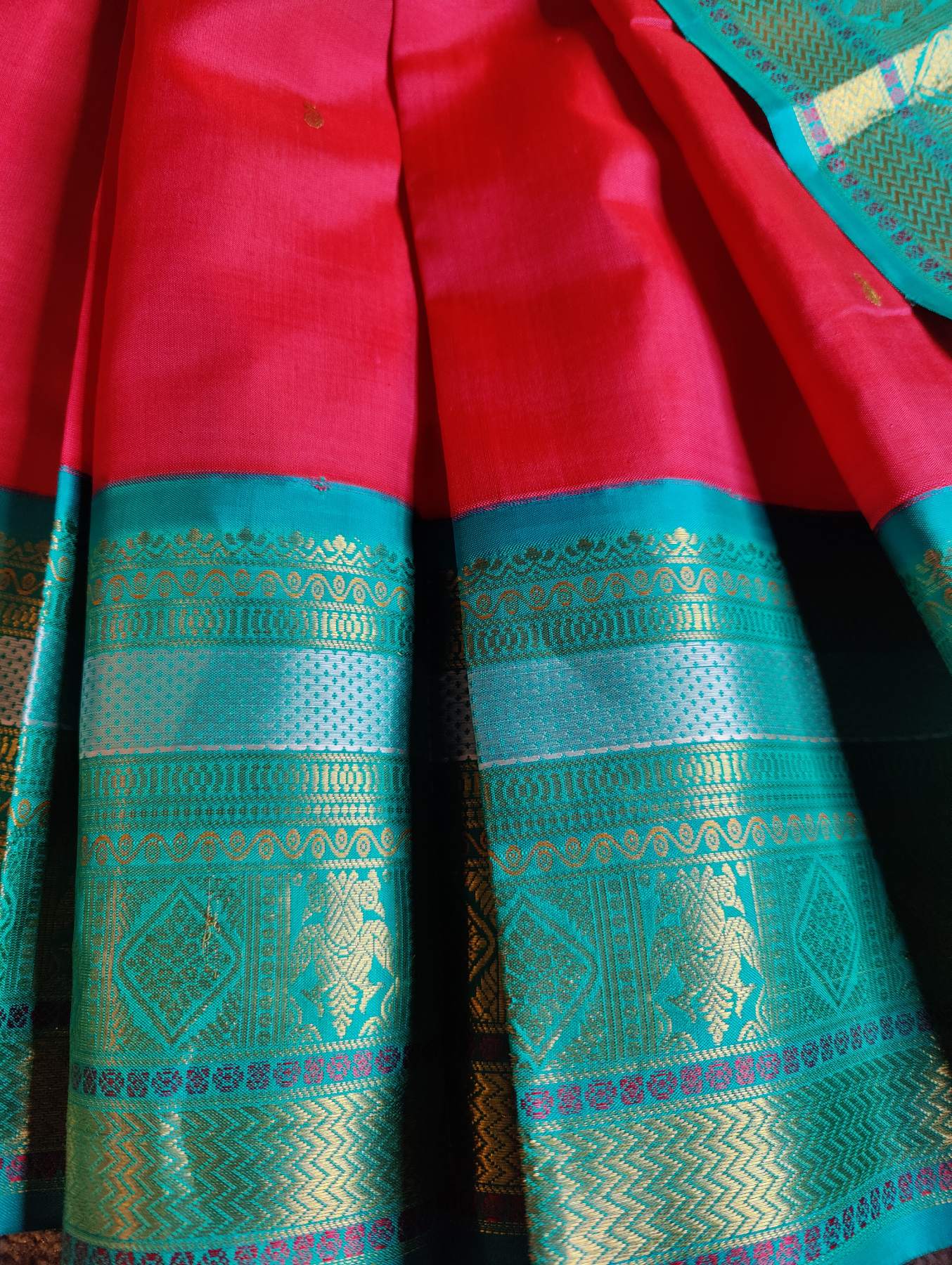 DARK CORAL PINK SILK PURE HANDLOOM KANJIVARAM SAREE