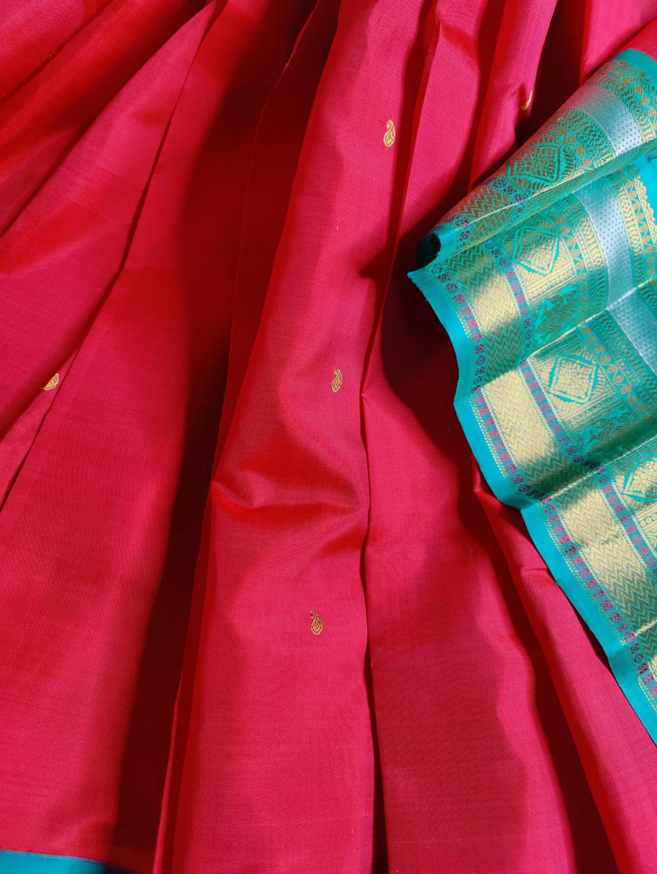 DARK CORAL PINK SILK PURE HANDLOOM KANJIVARAM SAREE