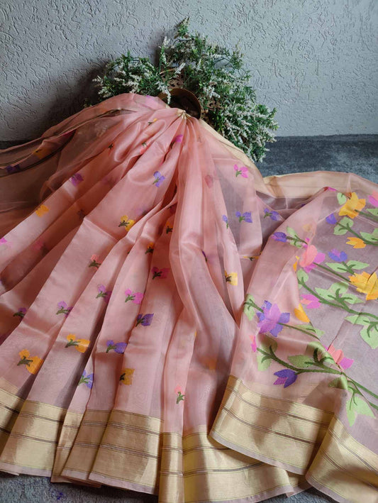 PASTLE PINK KORA PURE HANDLOOM BANARASI SAREE