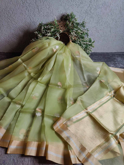 PASTLE GREEN KORA PURE HANDLOOM BANARASI SAREE