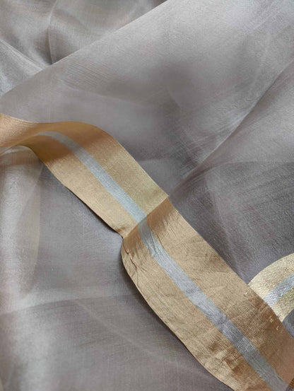 GREY KORA PURE HANDLOOM BANARASI SAREE