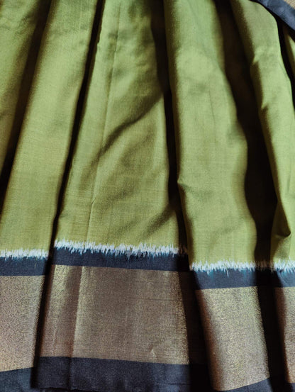 CREAM BLACK AND MEHENDI GREEN  SILK PURE HANDLOOM IKKAT SAREE