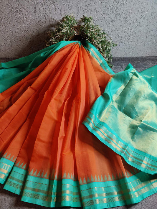 CORAL SICO PURE HANDLOOM GADWAL SAREE