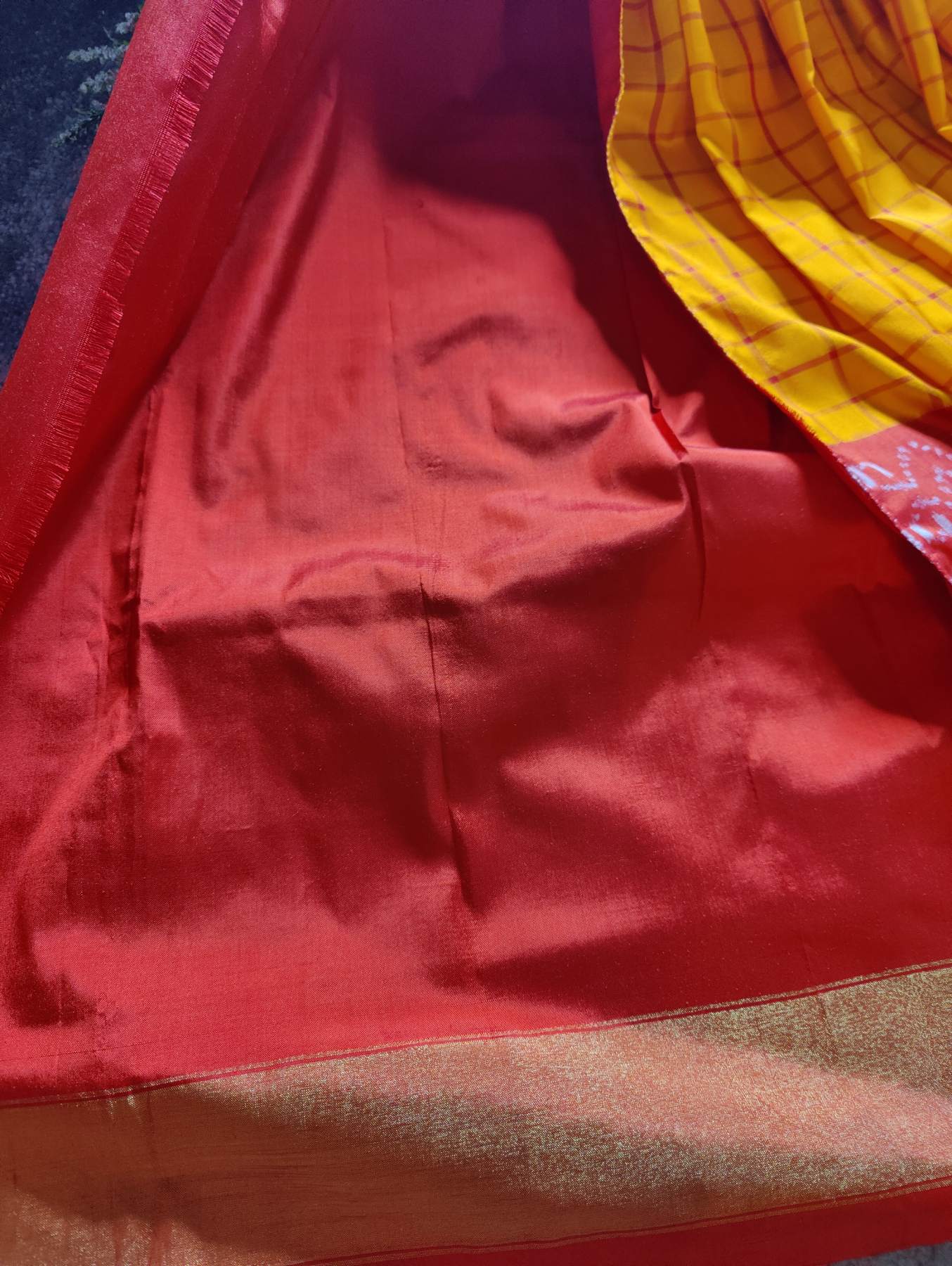 YELLOW RED BLACK SILK PURE HANDLOOM IKKAT SAREE