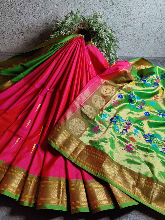 PINK  SILK PURE HANDLOOM PAITHANI SAREE