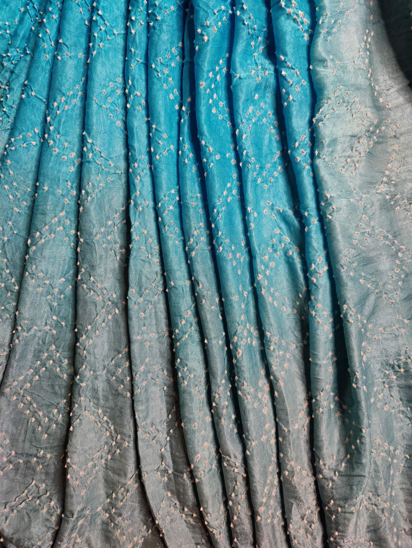 TWO TONE AQUA BLUE AND GREY GAJJI SILK PURE HANDLOOM BANDHEJ SAREE