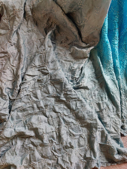 TWO TONE AQUA BLUE AND GREY GAJJI SILK PURE HANDLOOM BANDHEJ SAREE