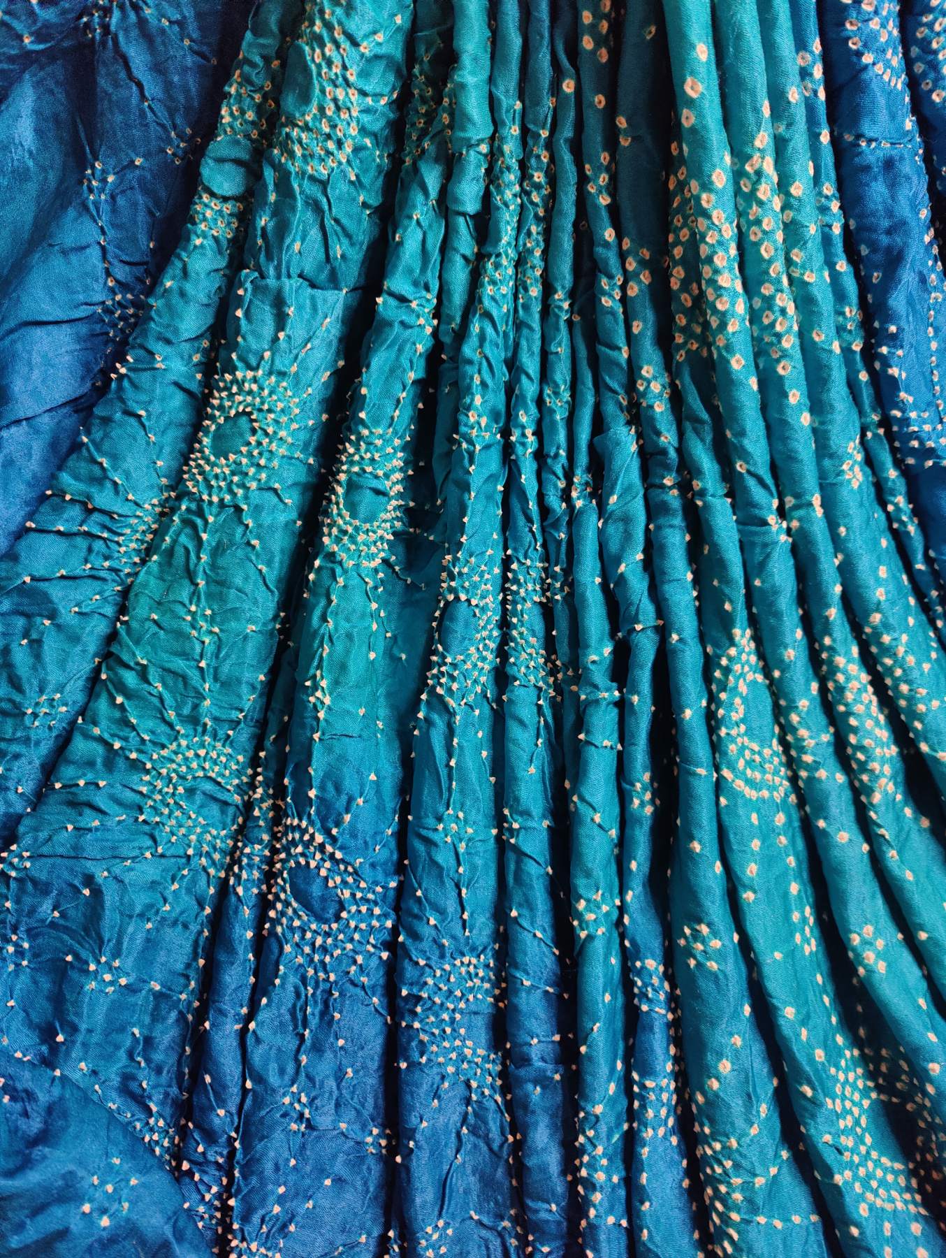 PEACOCK BLUE GAJJI SILK PURE HANDLOOM BANDHEJ SAREE
