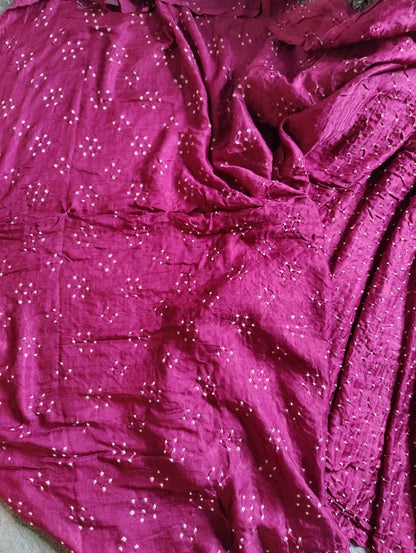 WINE GAJJI SILK PURE HANDLOOM BANDHEJ SAREE