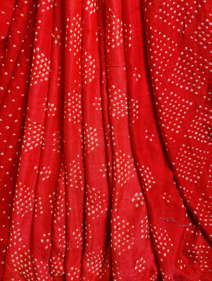 RED GAJJI SILK PURE HANDLOOM BANDHEJ SAREE
