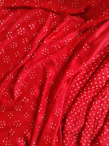 RED GAJJI SILK PURE HANDLOOM BANDHEJ SAREE