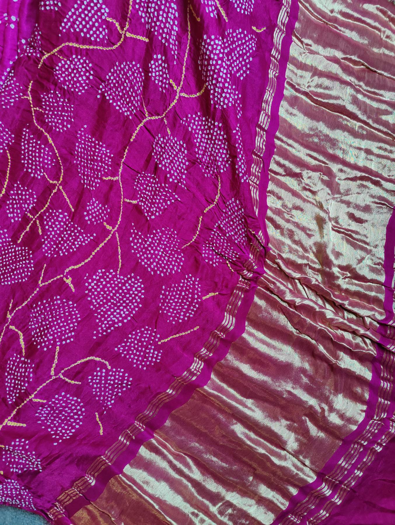 MAGENTA GAJJI SILK PURE HANDLOOM BANDHEJ SAREE