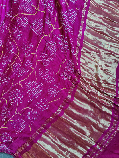 MAGENTA GAJJI SILK PURE HANDLOOM BANDHEJ SAREE