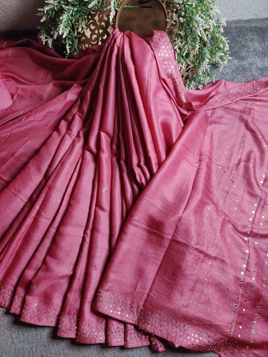 PINK TUSSAR SILK PURE HANDLOOM EMBROIDERY SAREE