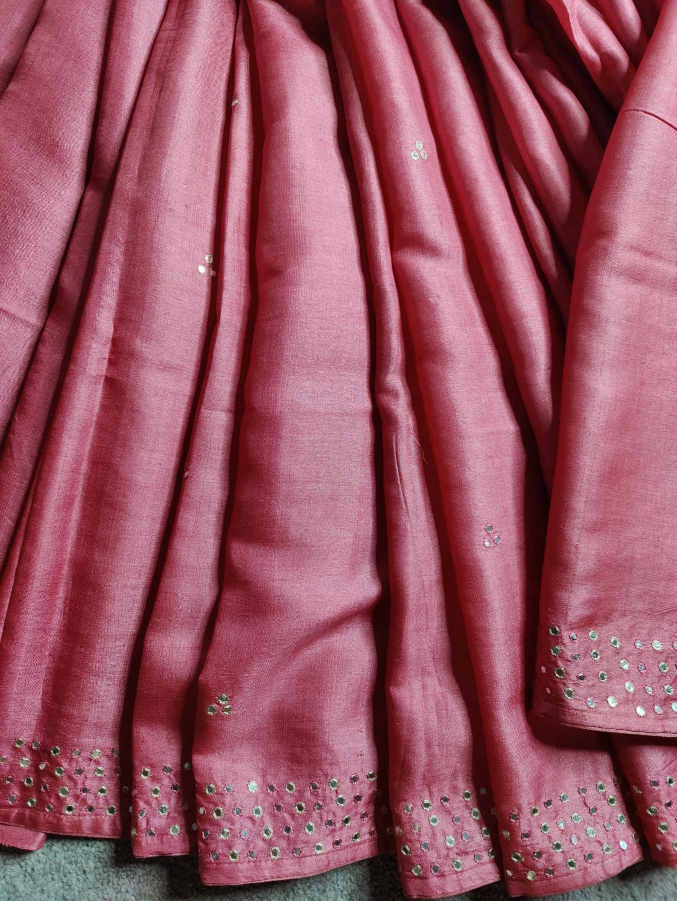 PINK TUSSAR SILK PURE HANDLOOM EMBROIDERY SAREE