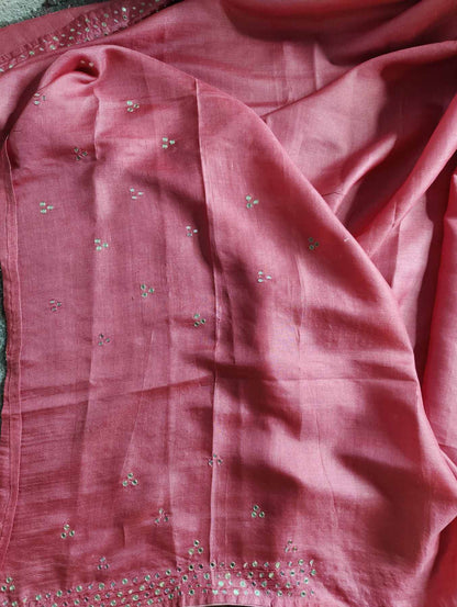 PINK TUSSAR SILK PURE HANDLOOM EMBROIDERY SAREE