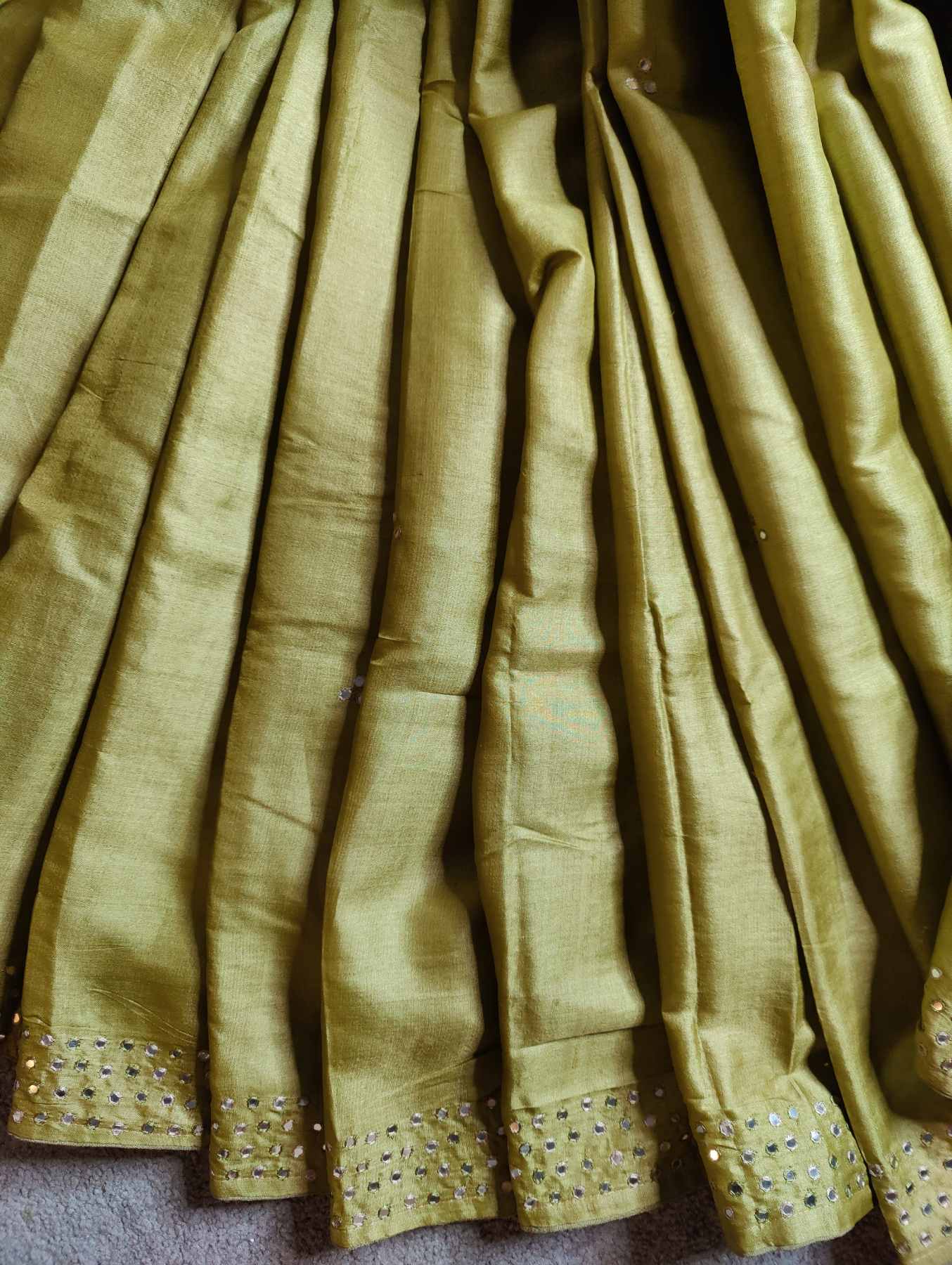 PISTA GREEN TUSSAR SILK PURE HANDLOOM EMBROIDERY SAREE