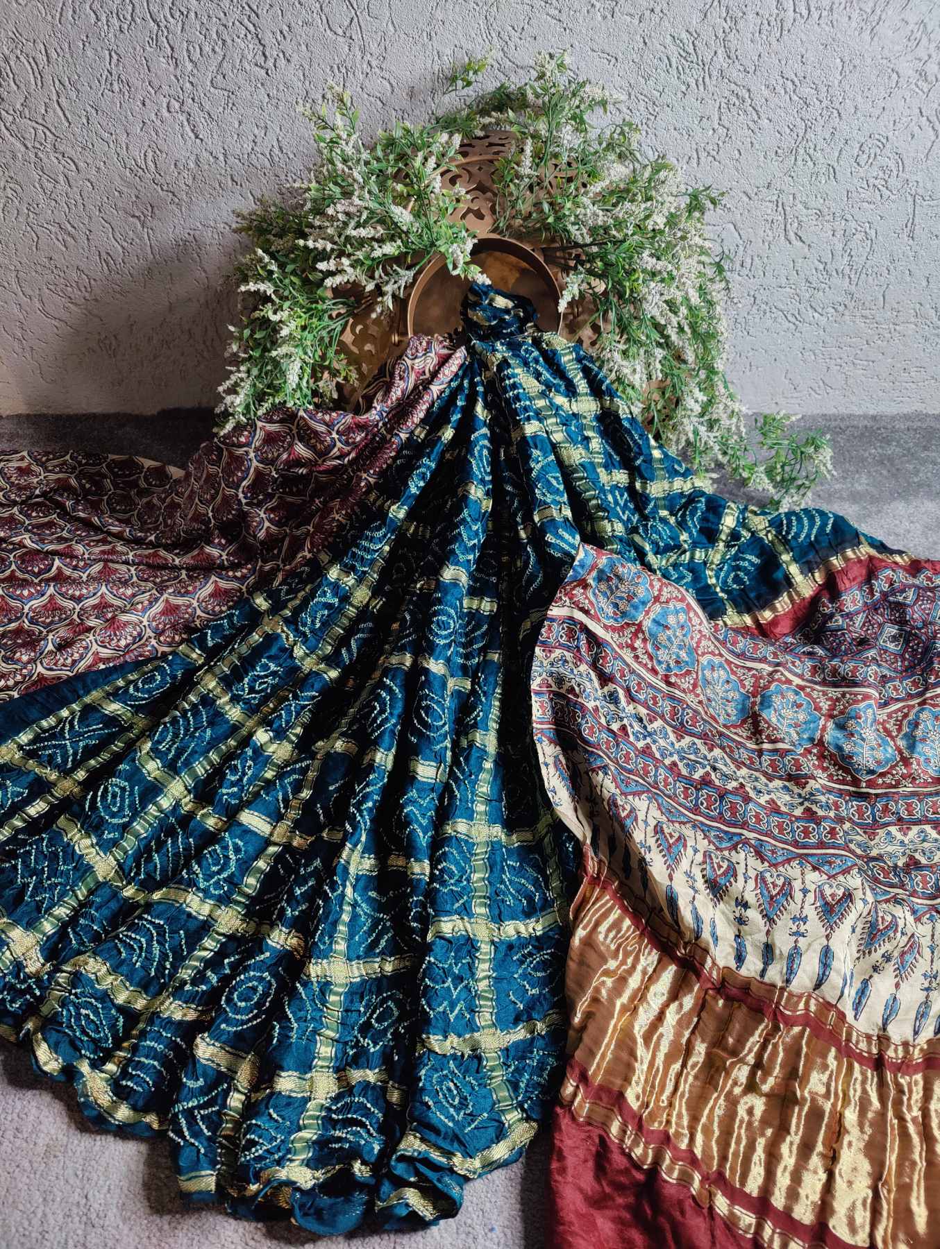 PEACOCK BLUE GAJJI SILK PURE HANDLOOM GHARCHOLA BANDHEJ  SAREE