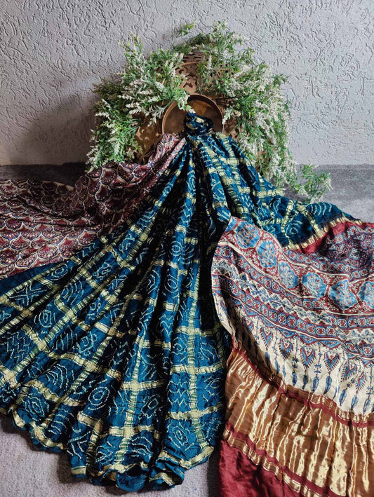 PEACOCK BLUE GAJJI SILK PURE HANDLOOM GHARCHOLA BANDHEJ  SAREE