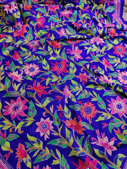 ROYAL BLUE TUSSAR PURE HANDLOOM KANTHA DUPATTA