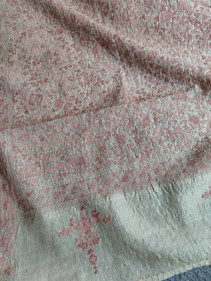 BEIGE  TUSSAR PURE HANDLOOM KANTHA DUPATTA