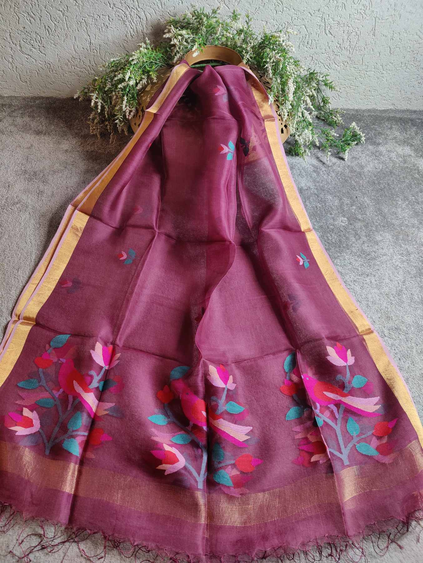 BEETROOT PURE HANDLOOM MUSLIN JAMDANI DUPATTA