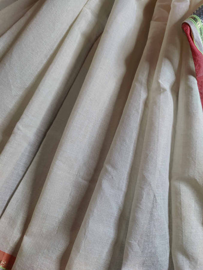 OFF WHITE COTTON TISSUE PURE HANDLOOM PAITHANI SAREE