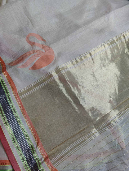 OFF WHITE COTTON TISSUE PURE HANDLOOM PAITHANI SAREE