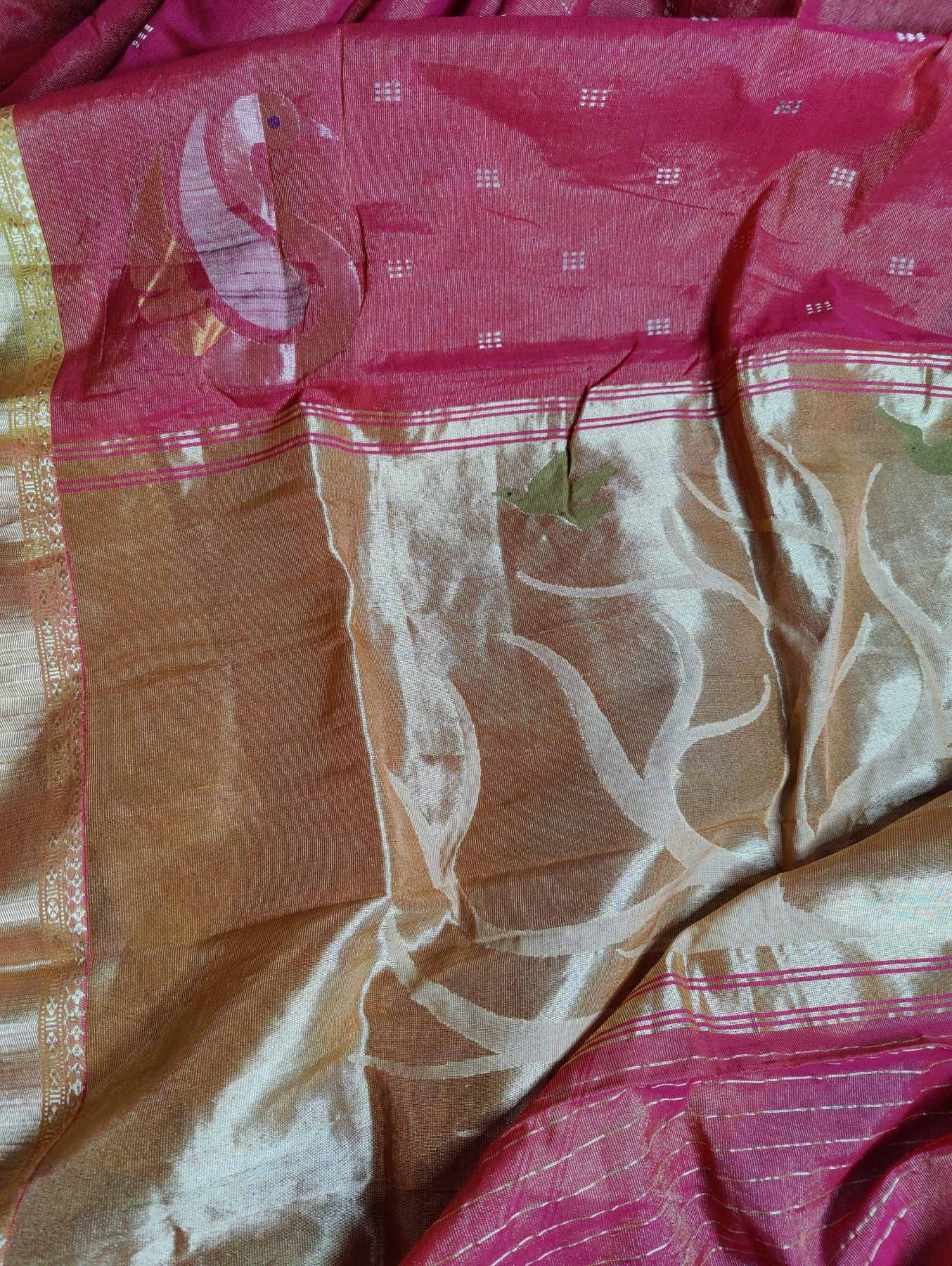 BRICK RED COTTON TISSUE PURE HANDLOOM PAITHANI SAREE