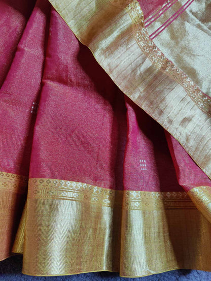 BRICK RED COTTON TISSUE PURE HANDLOOM PAITHANI SAREE
