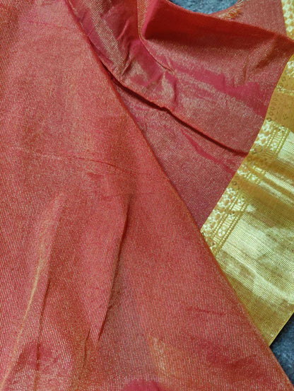 BRICK RED COTTON TISSUE PURE HANDLOOM PAITHANI SAREE