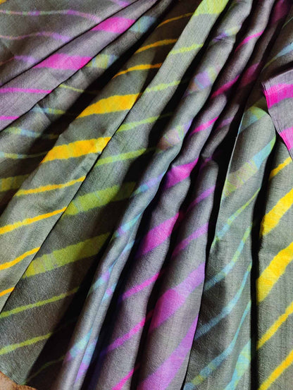 BLACK  TUSSAR SILK PURE HANDLOOM LEHERIYA SAREE