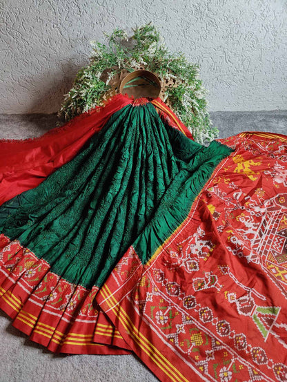 BOTTLE GREEN SILK PURE HANDLOOM BANDHEJ SAREE