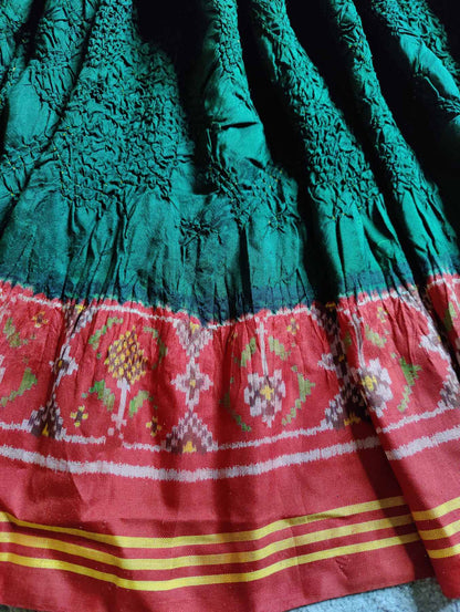 BOTTLE GREEN SILK PURE HANDLOOM BANDHEJ SAREE
