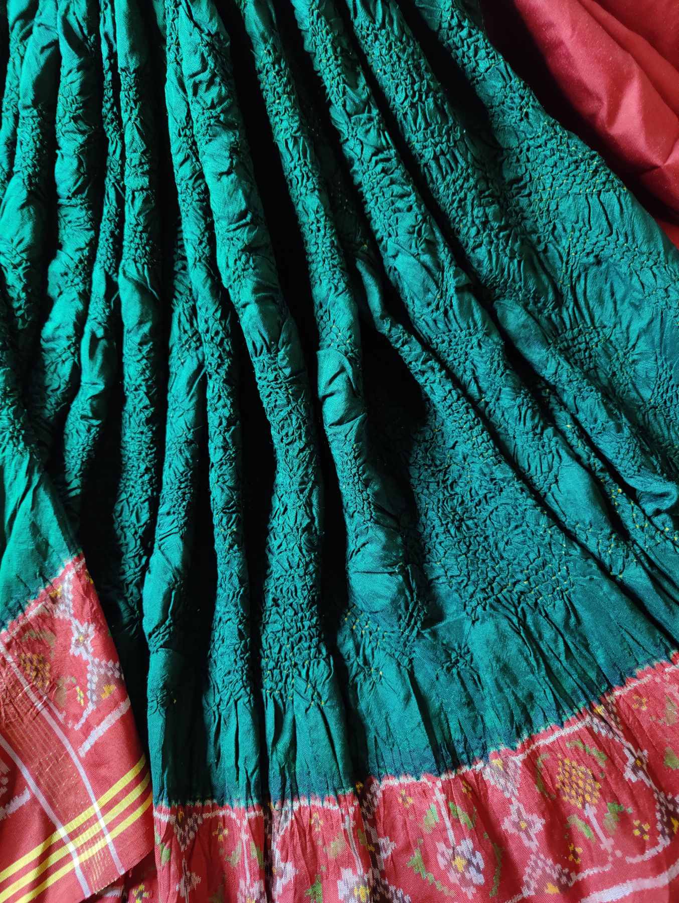 BOTTLE GREEN SILK PURE HANDLOOM BANDHEJ SAREE