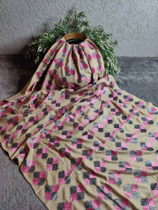 BROWN SILK PURE HANDLOOM PHULKARI DUPATTA