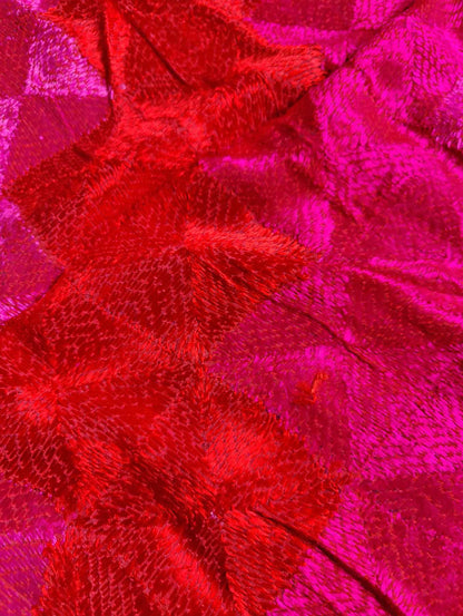 RED PINK SILK PURE HANDLOOM PHULKARI DUPATTA
