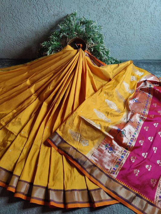 YELLOW SILK PURE HANDLOOM PAITHANI SAREE