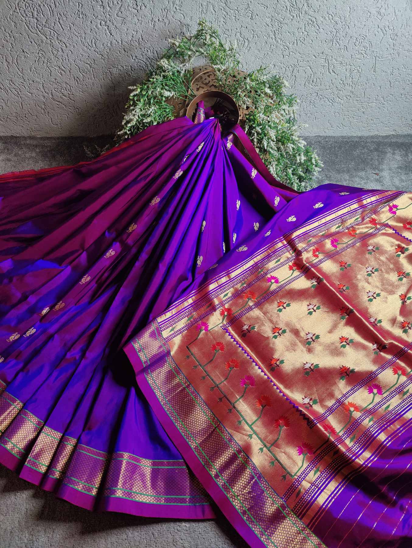 TWO TONE PURPLE SILK PURE HANDLOOM PAITHANI SAREE
