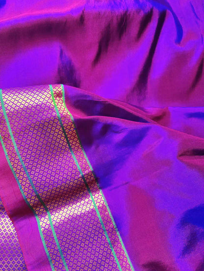 TWO TONE PURPLE SILK PURE HANDLOOM PAITHANI SAREE