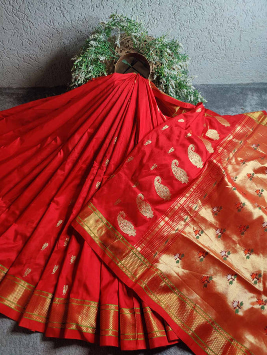 RED SILK PURE HANDLOOM PAITHANI SAREE