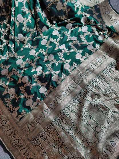 BOTTLE GREEN SILK PURE HANDLOOM BANARASI SAREE